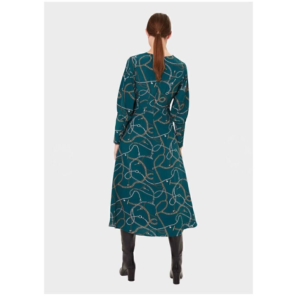 Hobbs London Women’s Angela Chain Print Leaf Green Long Sleeve Empire Midi Dress — image 4 of 8